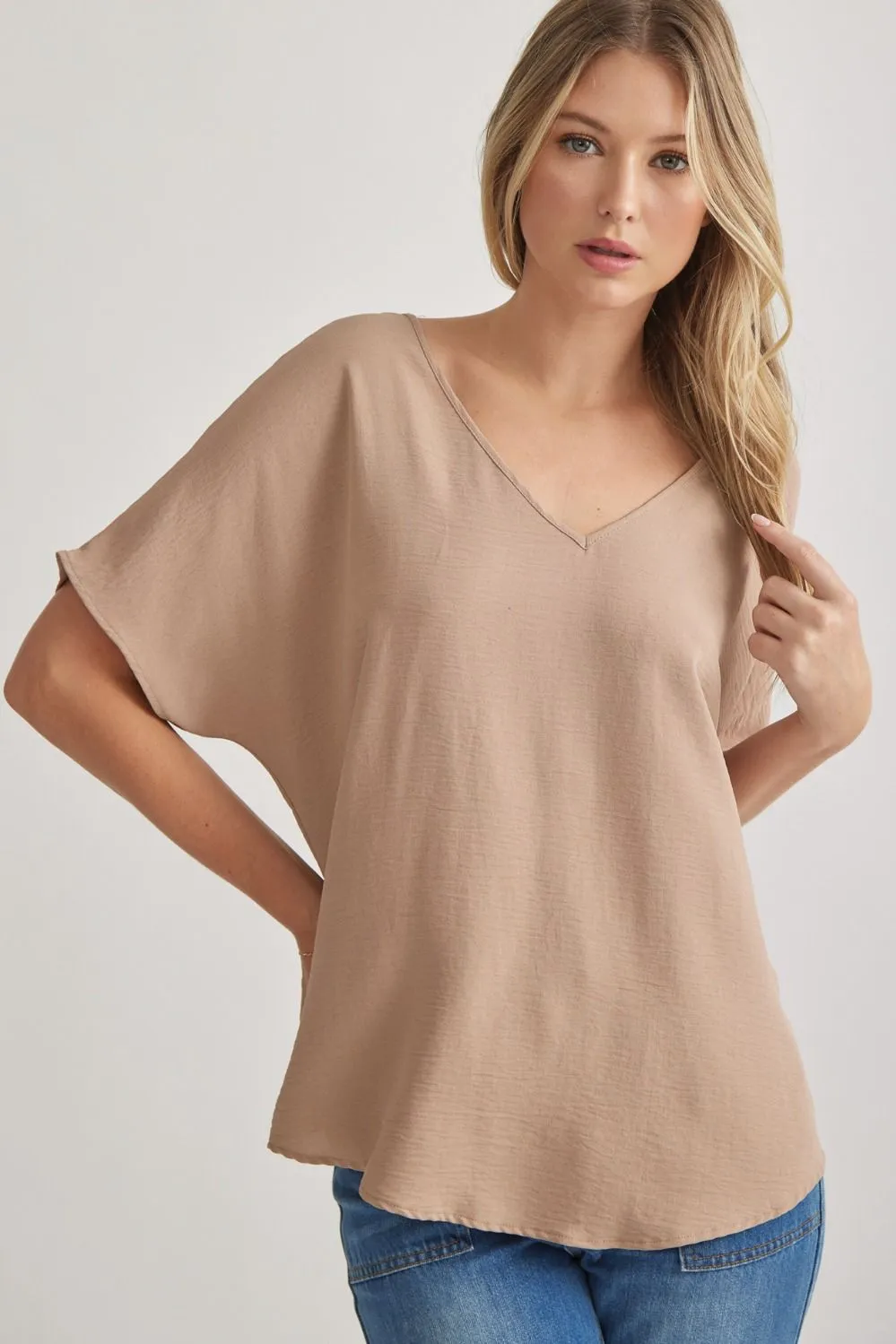 Blissful Basics V-Neck Top - Latte