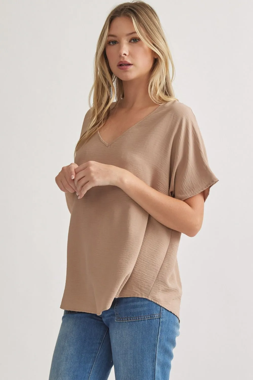 Blissful Basics V-Neck Top - Latte