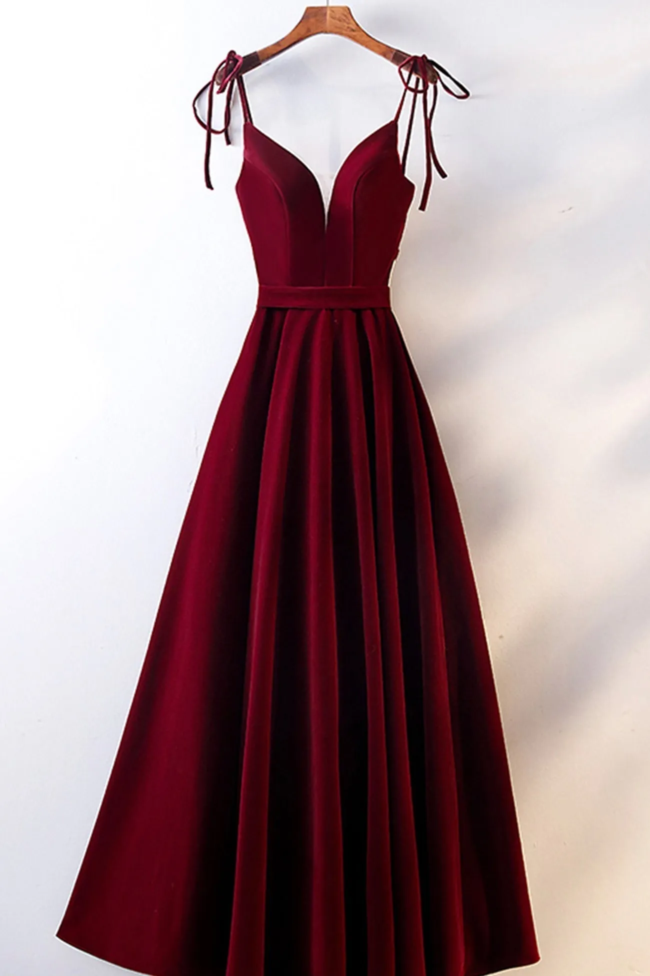 Burgundy Velvet Long Prom Dresses Simple A-Line Evening Dresses