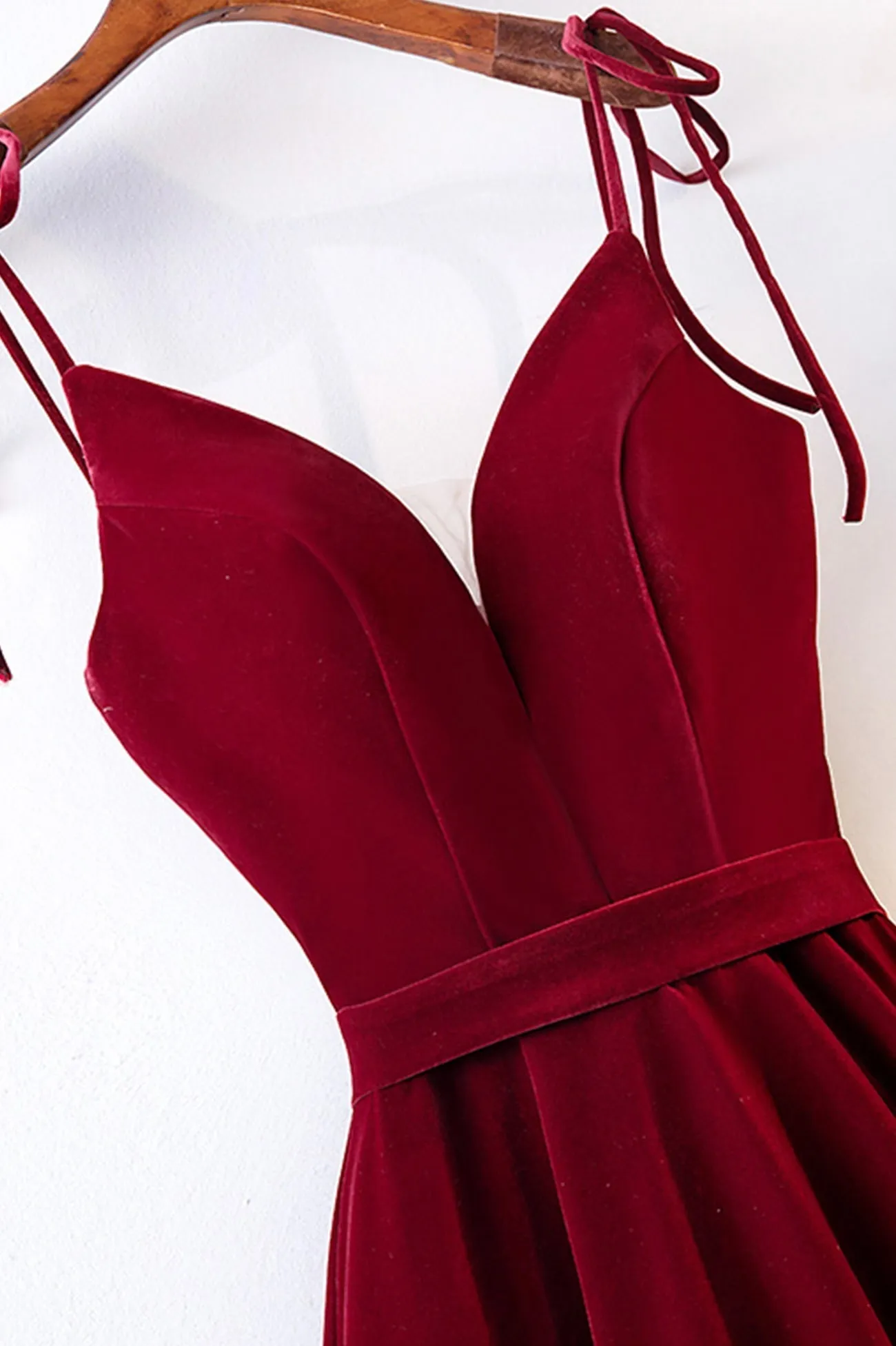 Burgundy Velvet Long Prom Dresses Simple A-Line Evening Dresses