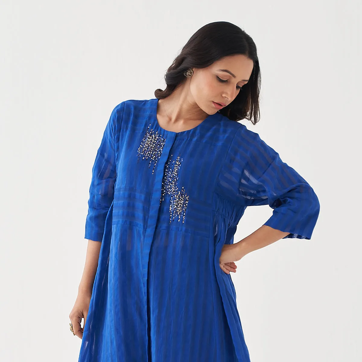 Chanderi Cotton Kurta Set for Women | Blue