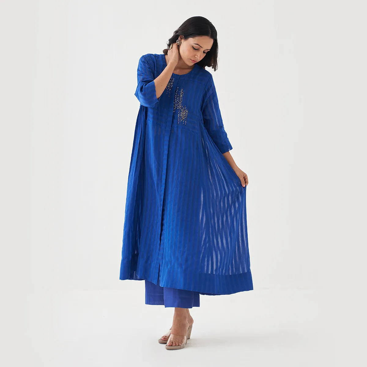 Chanderi Cotton Kurta Set for Women | Blue