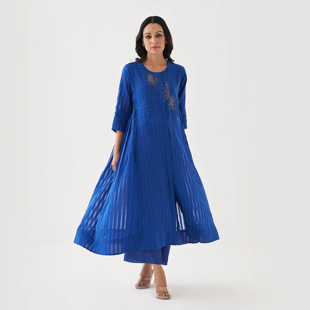 Chanderi Cotton Kurta Set for Women | Blue