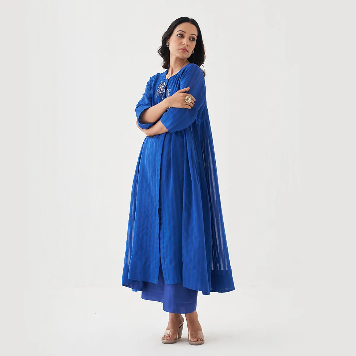 Chanderi Cotton Kurta Set for Women | Blue