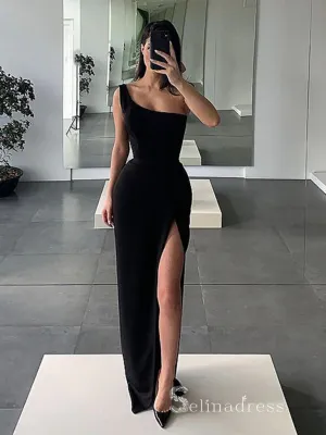 Chic Sheath/Column One Shoulder Simple Long Prom Dresses Black Evening Dresses MLH1249