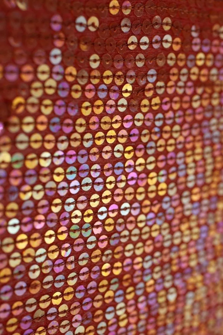 Clay Orange Sequins & Beads on Silk Chiffon JEC-132-29 Fabric