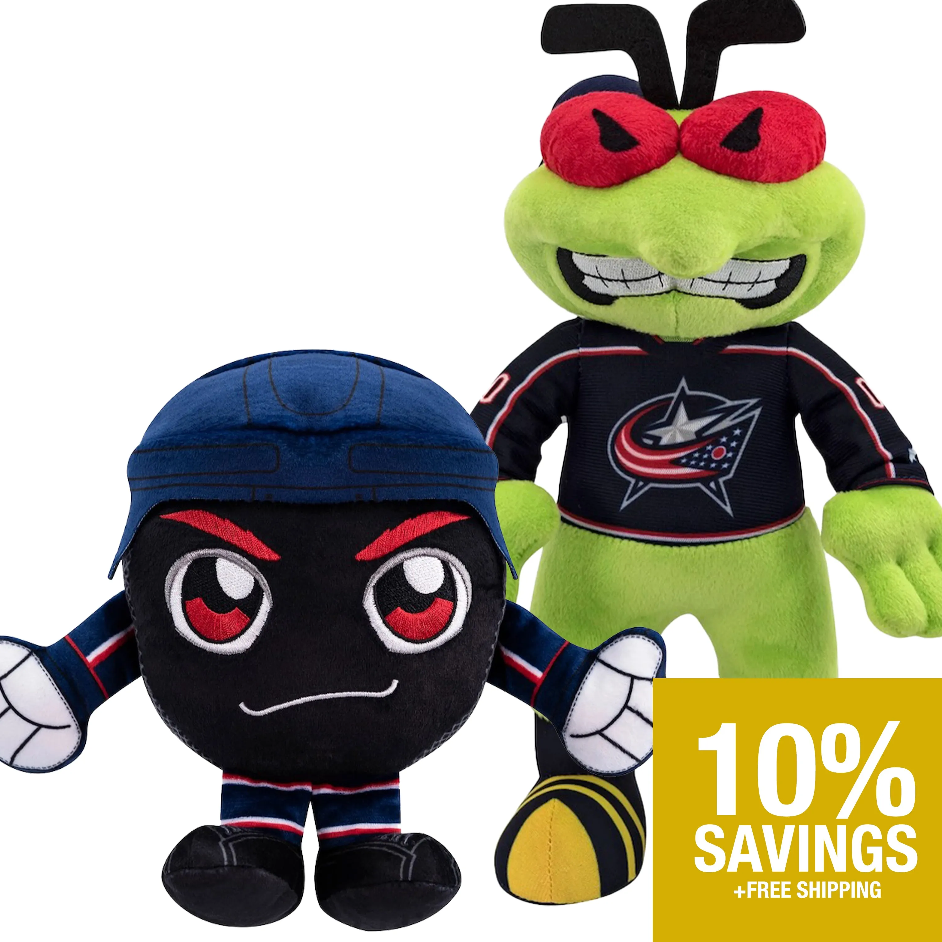 Columbus Blue Jackets Bundle: Stinger 10" Plush & Blue Jackets Puck Kuricha Plush