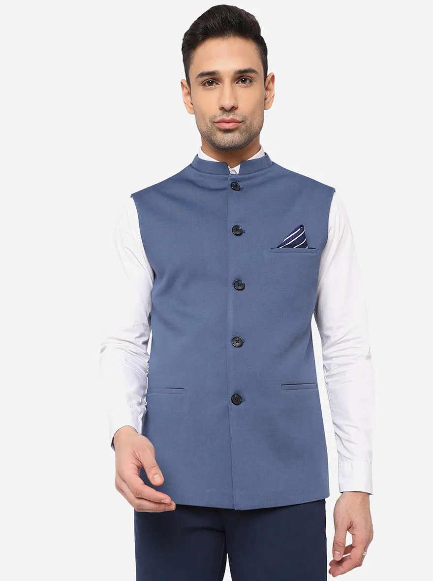 Cornflower Blue Bandhgala Jacket | Greenfibre