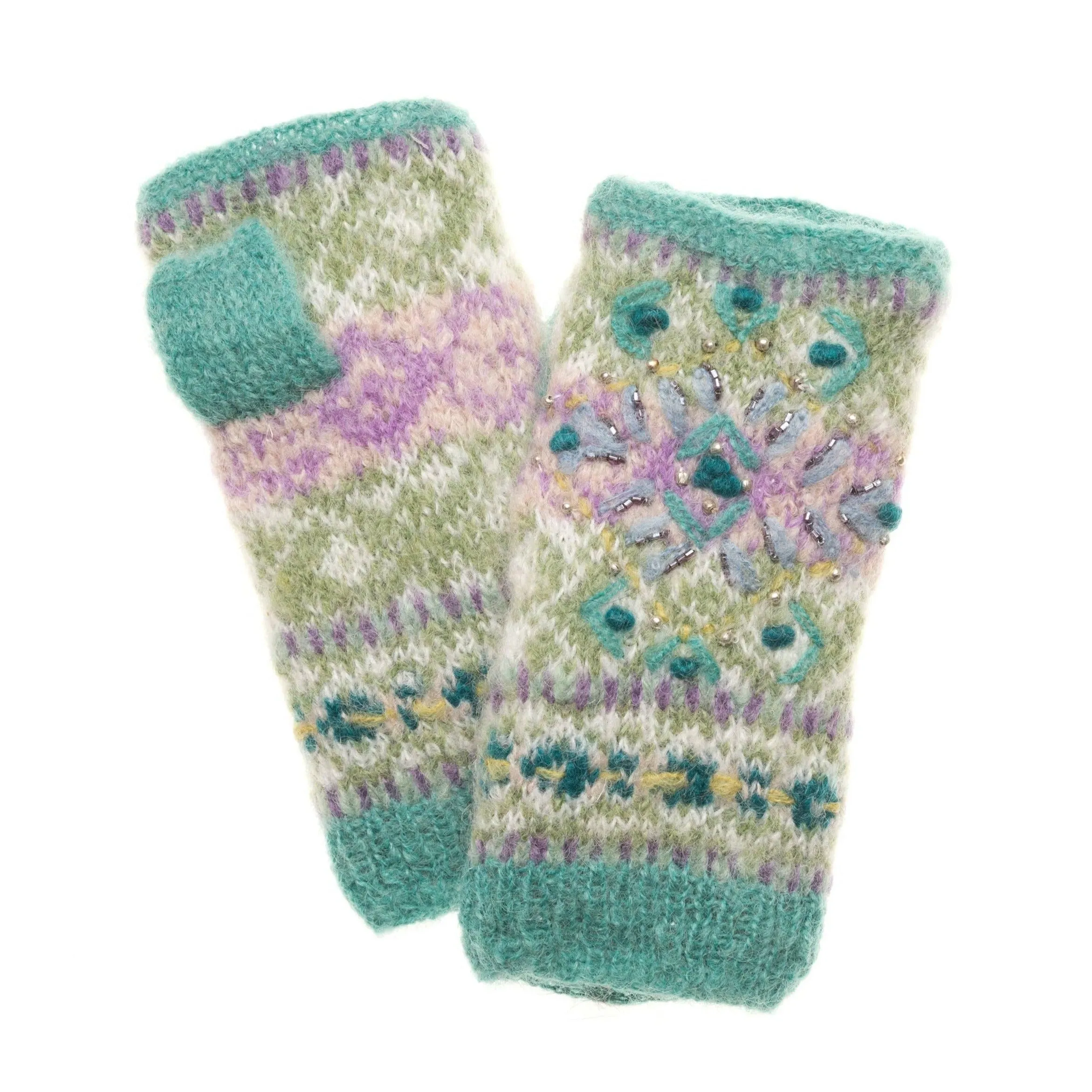 Cozy Fairisle Handwarmers: Turquoise