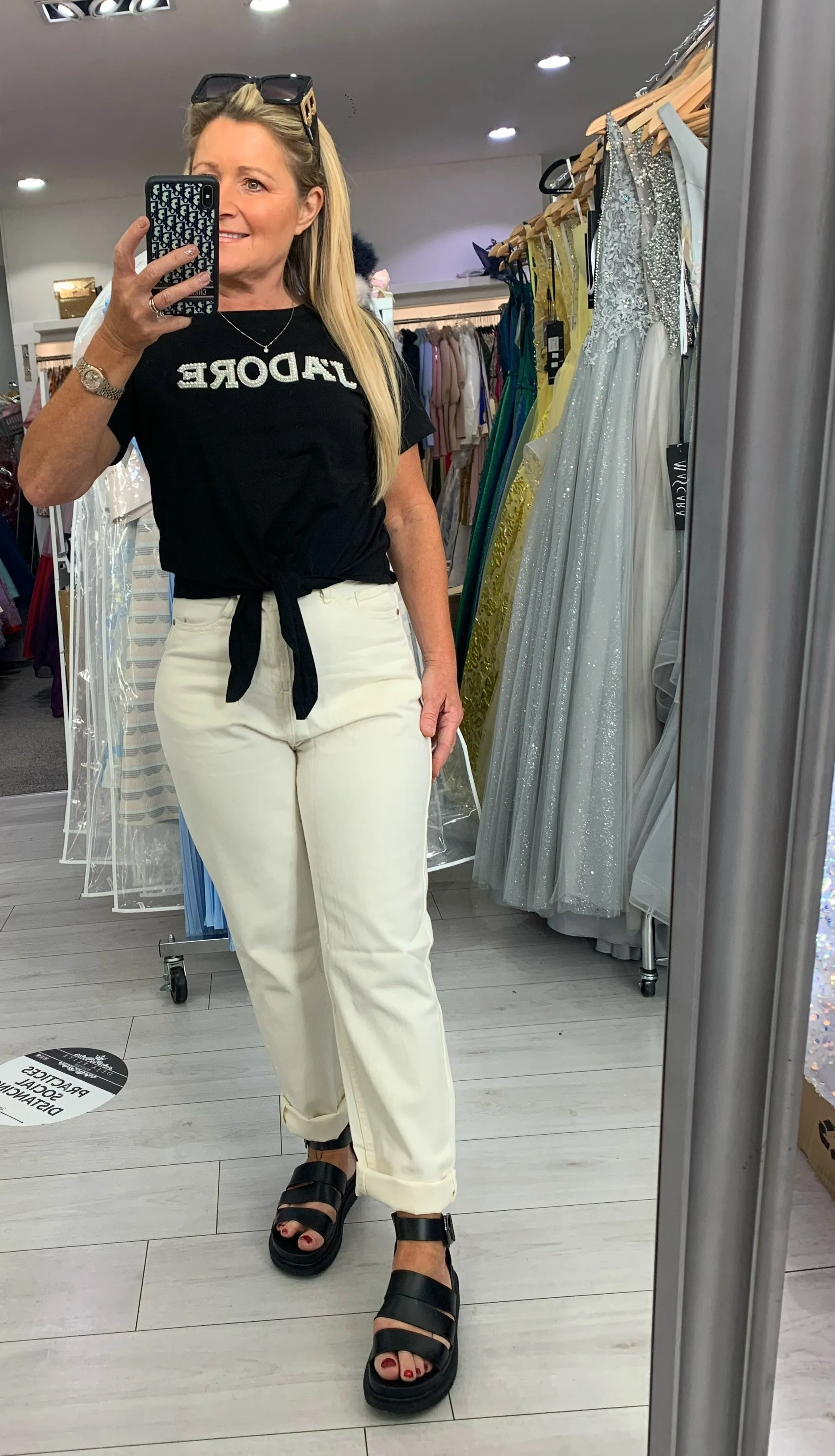 Cream high waist mom jeans