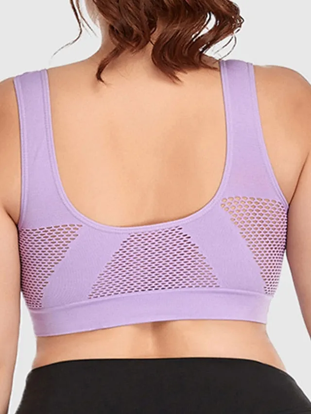 Curve Plus Size Backless Hole Solid Color Casual U Neck Fall Winter Wireless Bras Full Coverage Bra Light Purple Watermelon Red Bean Paste Purple Big Size L XL 2XL 3XL 4XL