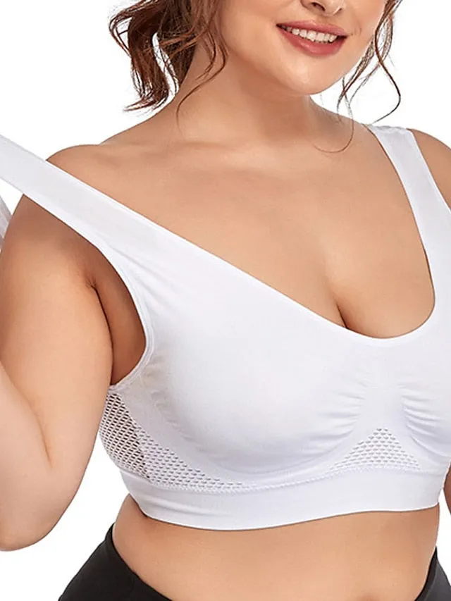 Curve Plus Size Backless Hole Solid Color Casual U Neck Fall Winter Wireless Bras Full Coverage Bra Light Purple Watermelon Red Bean Paste Purple Big Size L XL 2XL 3XL 4XL