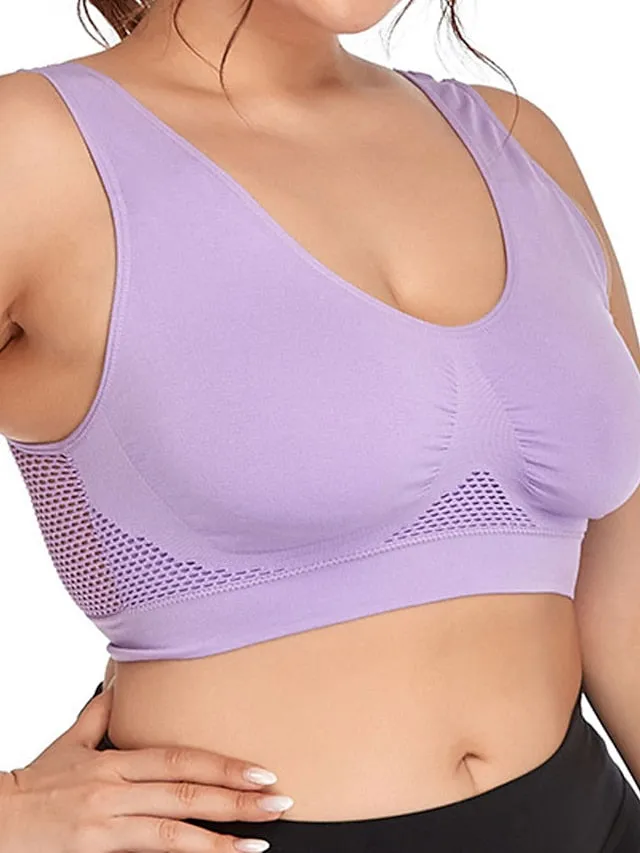 Curve Plus Size Backless Hole Solid Color Casual U Neck Fall Winter Wireless Bras Full Coverage Bra Light Purple Watermelon Red Bean Paste Purple Big Size L XL 2XL 3XL 4XL