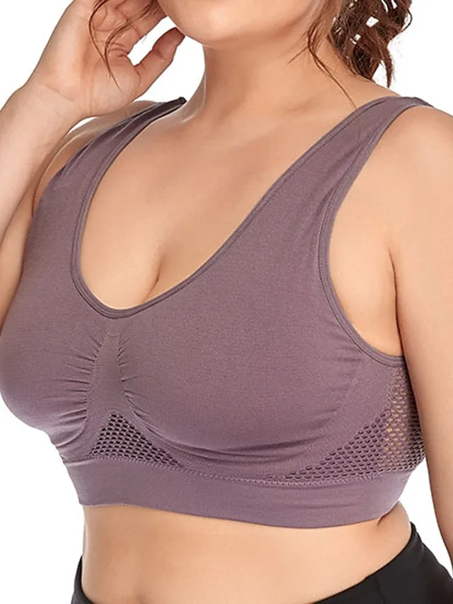 Curve Plus Size Backless Hole Solid Color Casual U Neck Fall Winter Wireless Bras Full Coverage Bra Light Purple Watermelon Red Bean Paste Purple Big Size L XL 2XL 3XL 4XL