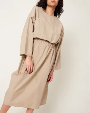 Drawstring Slouch Pocket Dress in Taupe