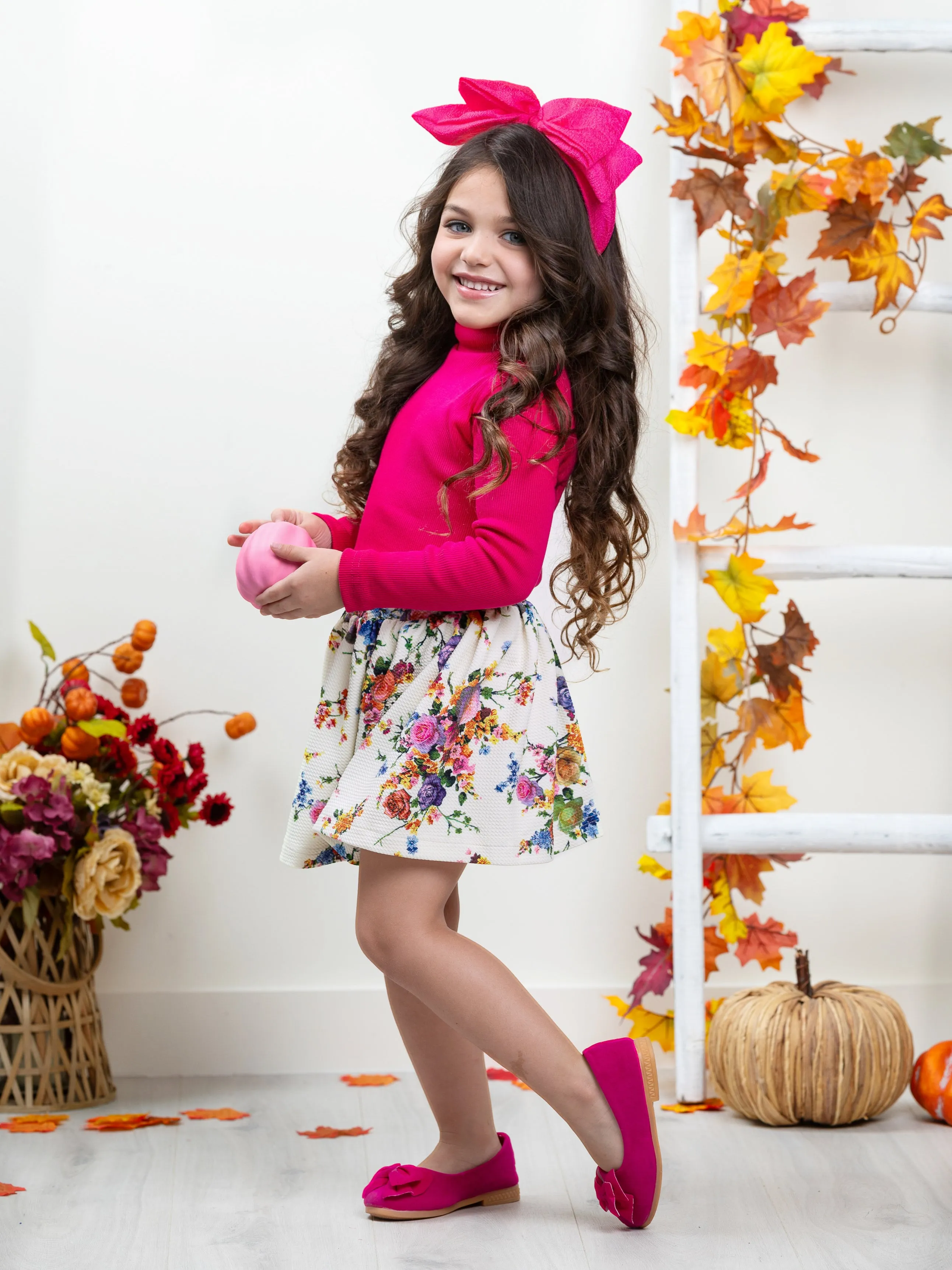 Fashion Flower Neoprene Pleated Skirt by Kids Couture