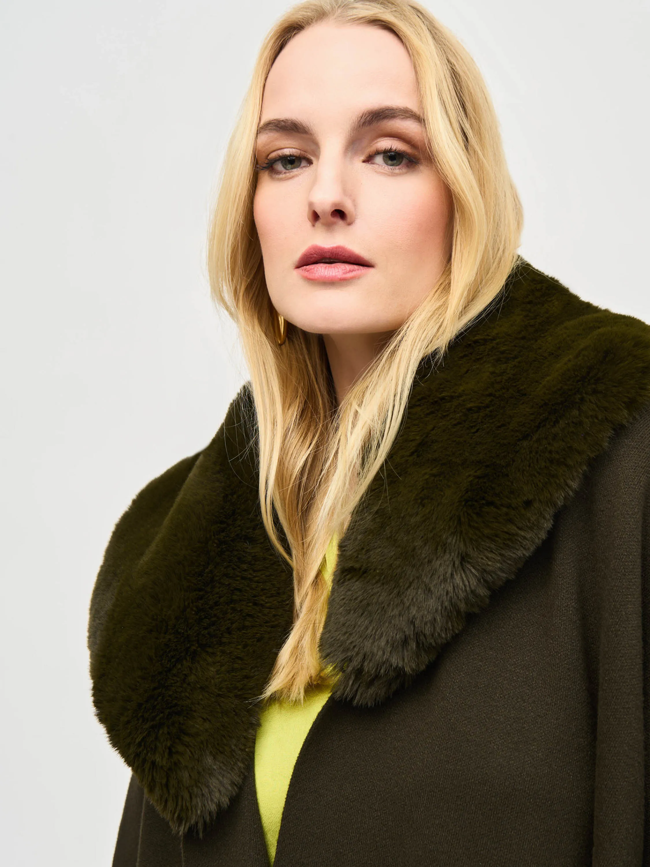 Faux Fur Trim Cape, Khaki