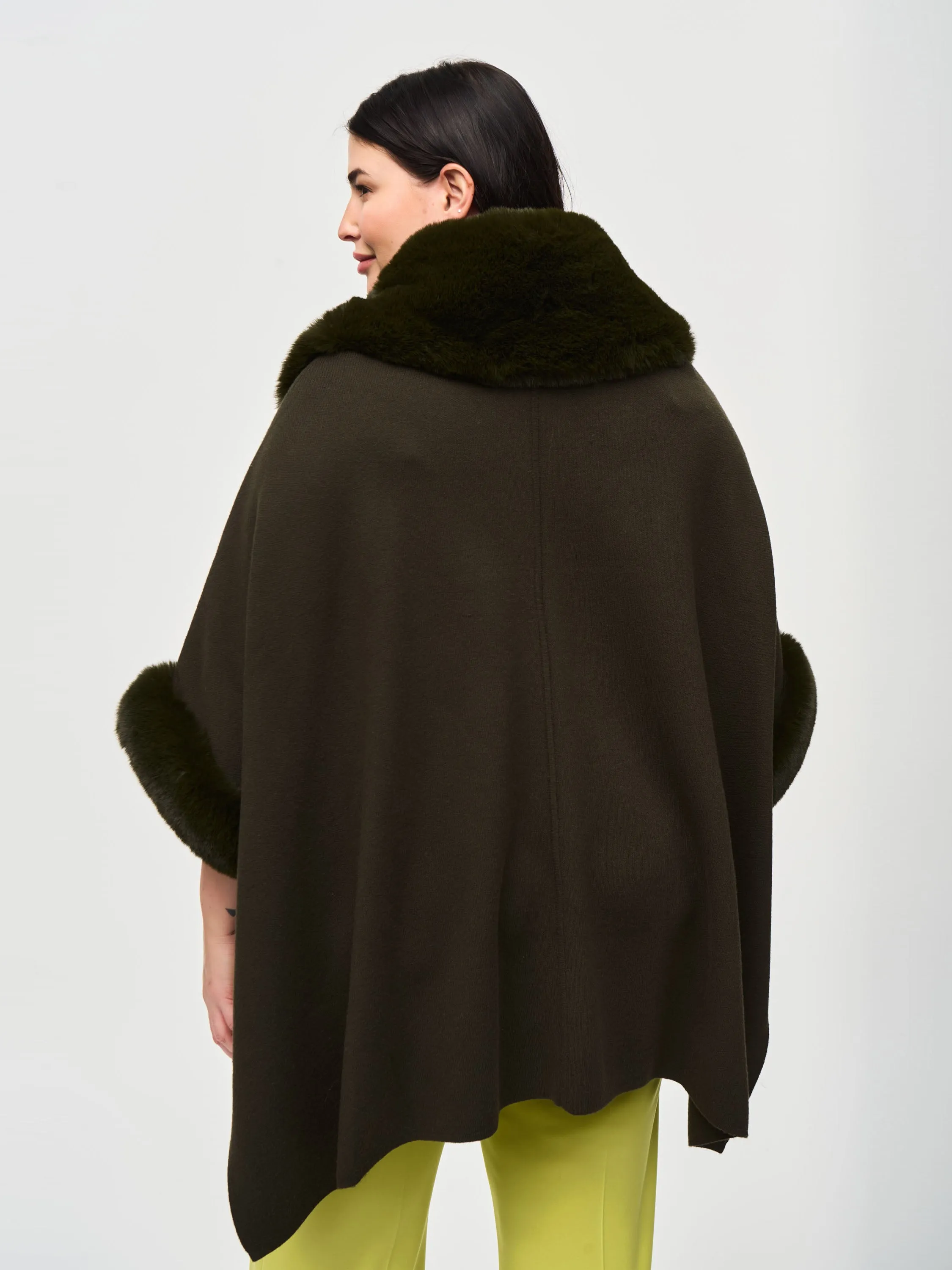 Faux Fur Trim Cape, Khaki