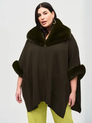 Faux Fur Trim Cape, Khaki