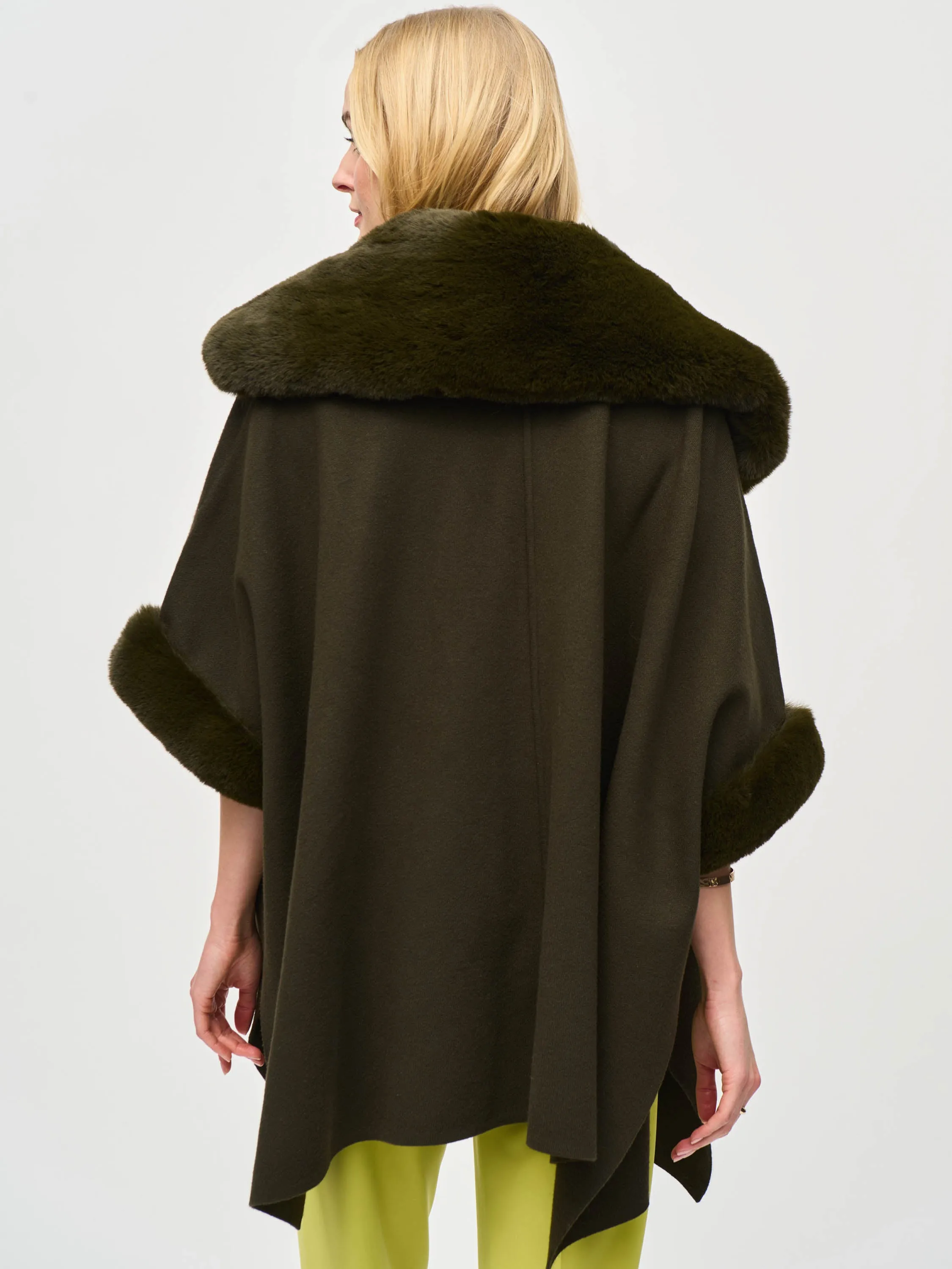 Faux Fur Trim Cape, Khaki