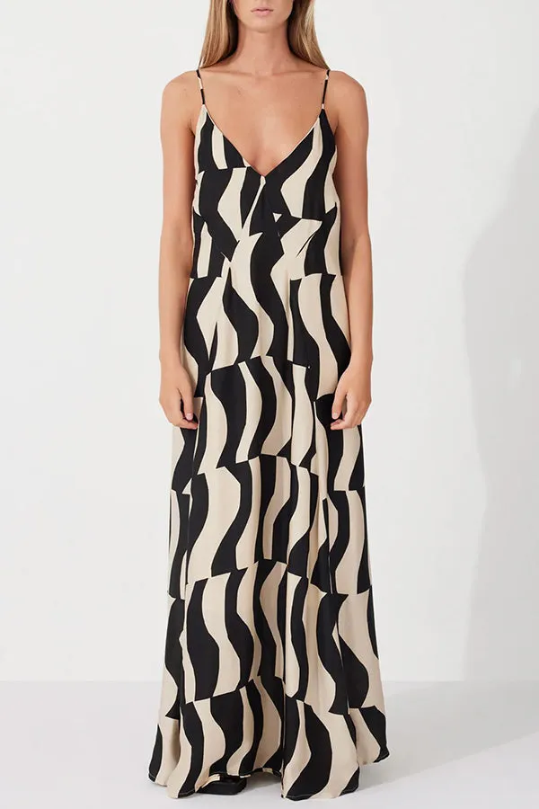 Flowing Elegance Geometric Print A-line Loose Maxi Dress