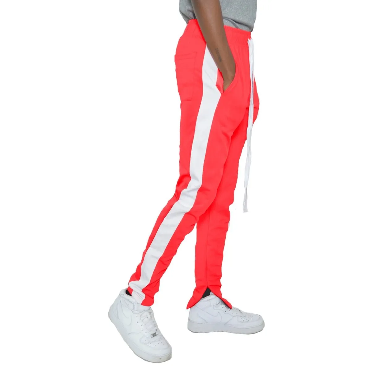 Fuchsia White Classic Slim Fit Track Pants