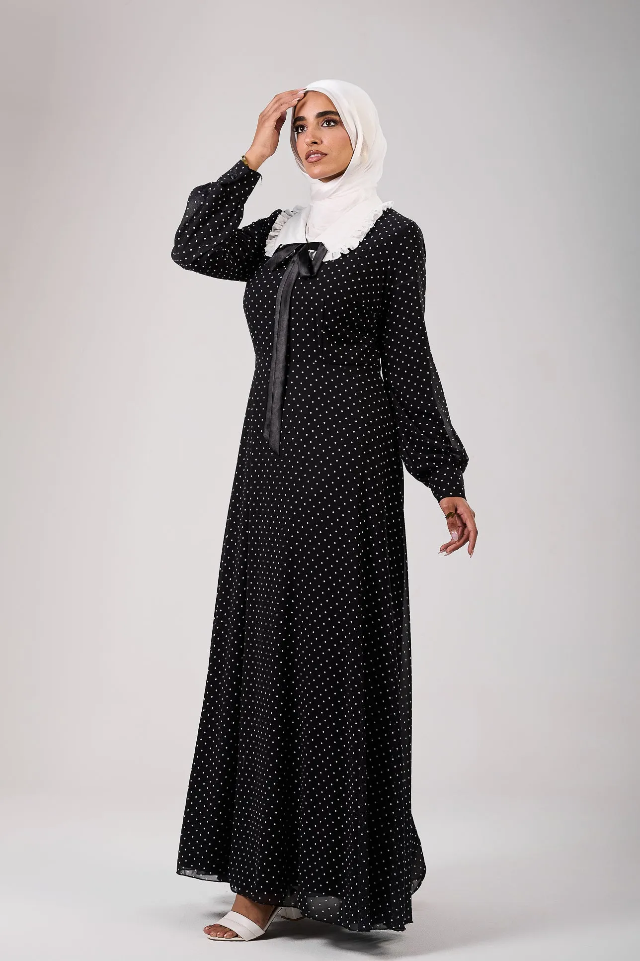 Hajar Polka Dot Flared Sleeve Chiffon Modesty Maxi Dress