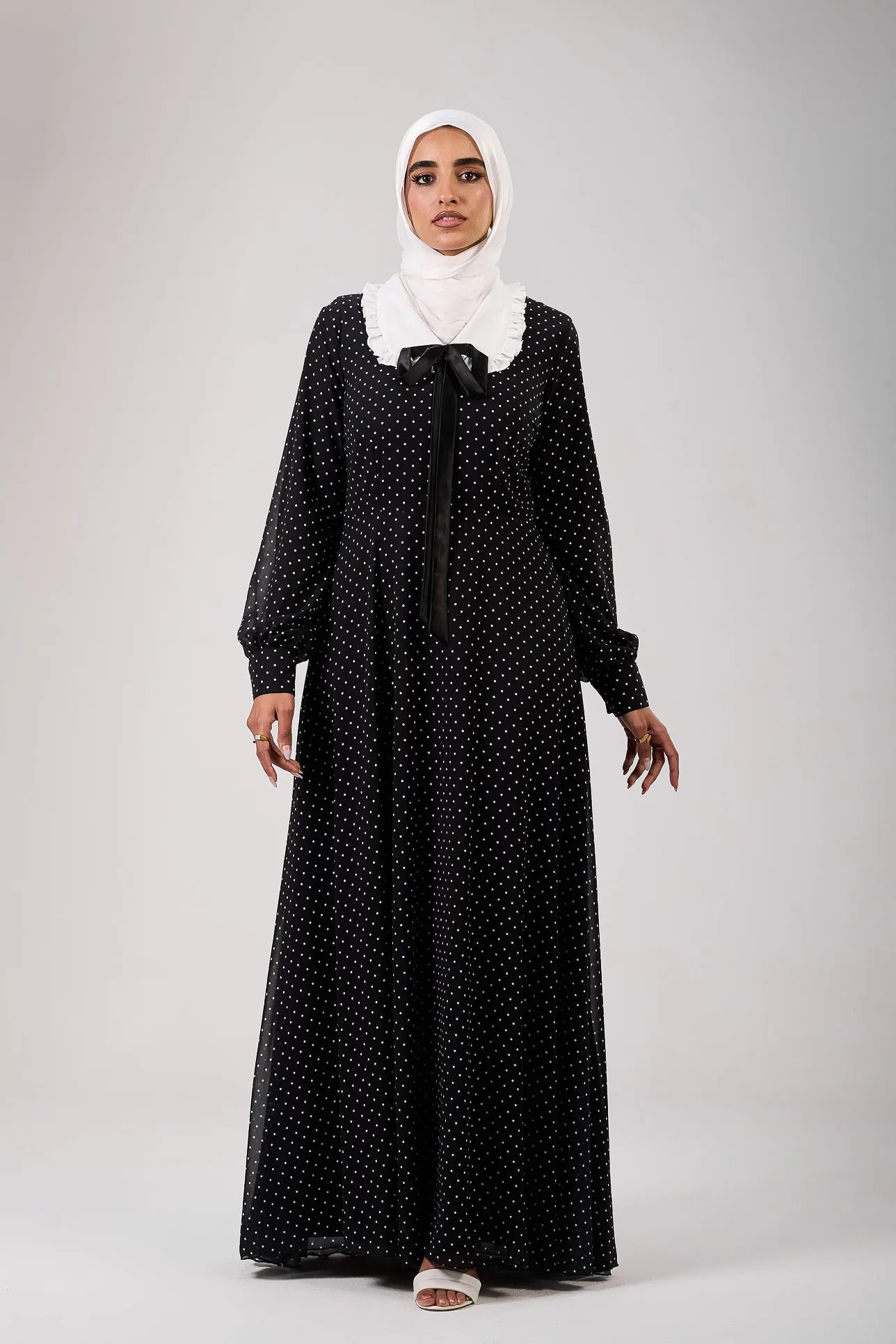 Hajar Polka Dot Flared Sleeve Chiffon Modesty Maxi Dress