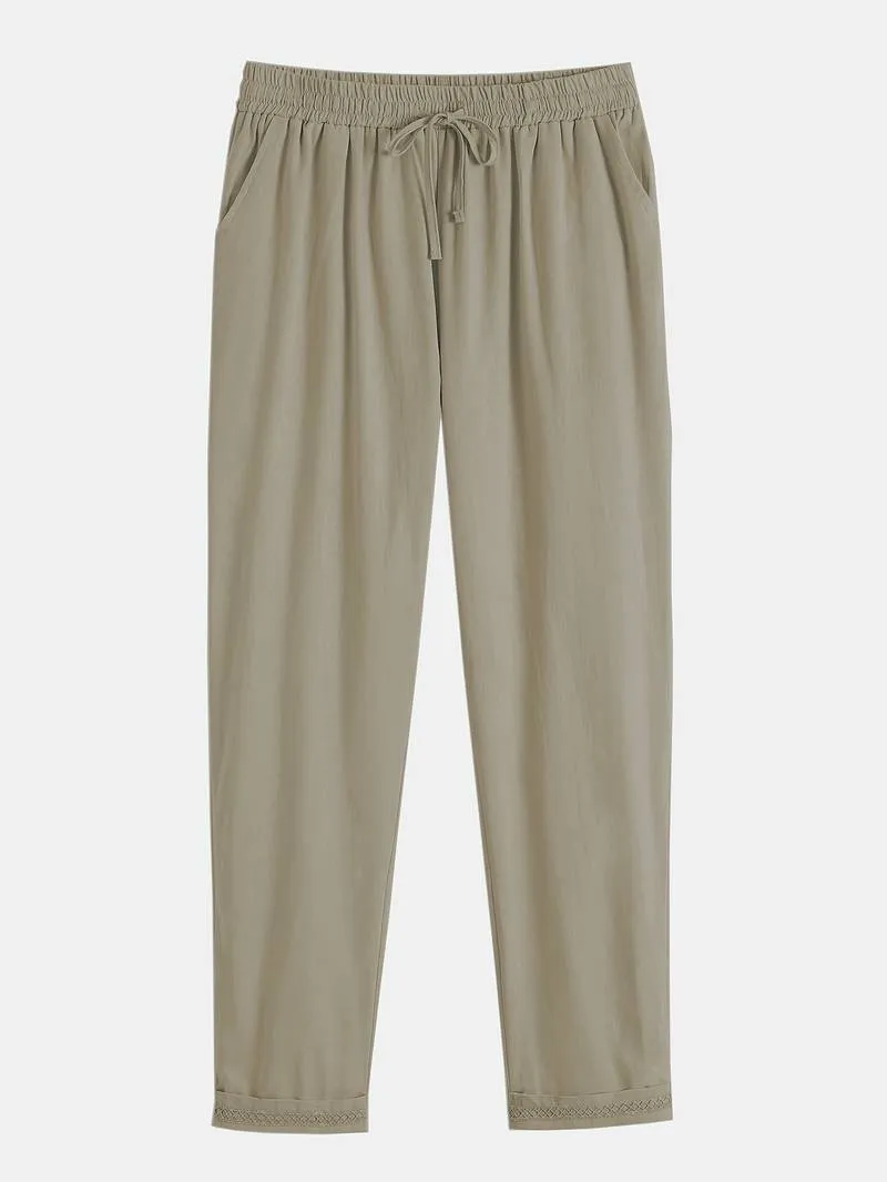 Islaith - Drawstring Waist Cotton Pants