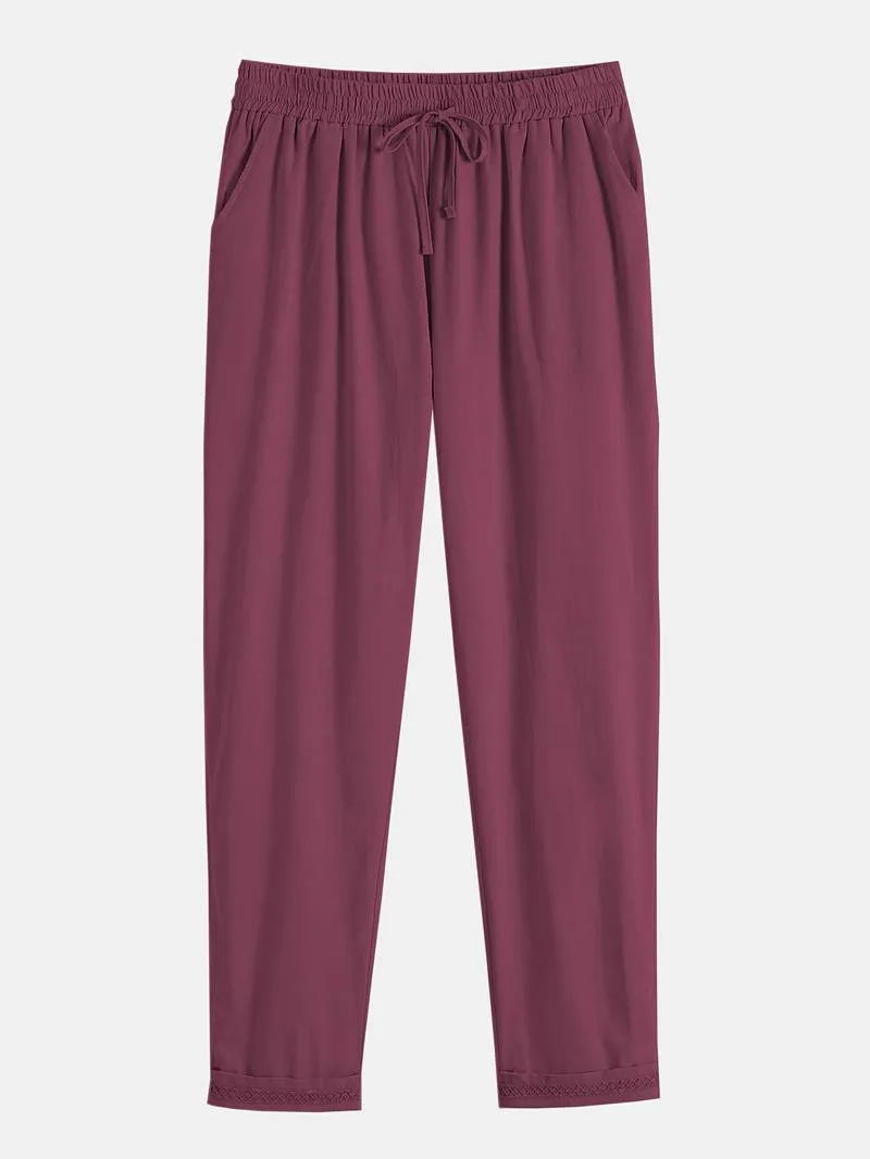 Islaith - Drawstring Waist Cotton Pants