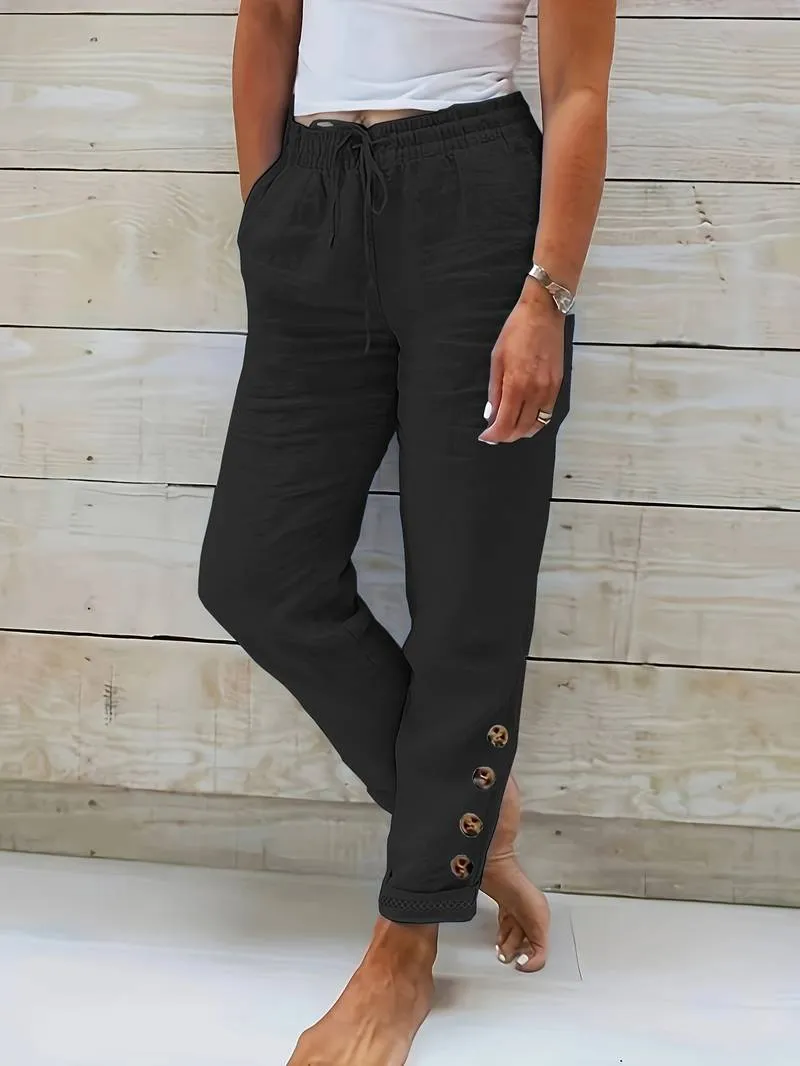 Islaith - Drawstring Waist Cotton Pants