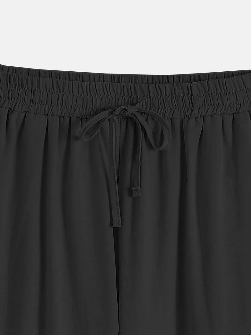 Islaith - Drawstring Waist Cotton Pants