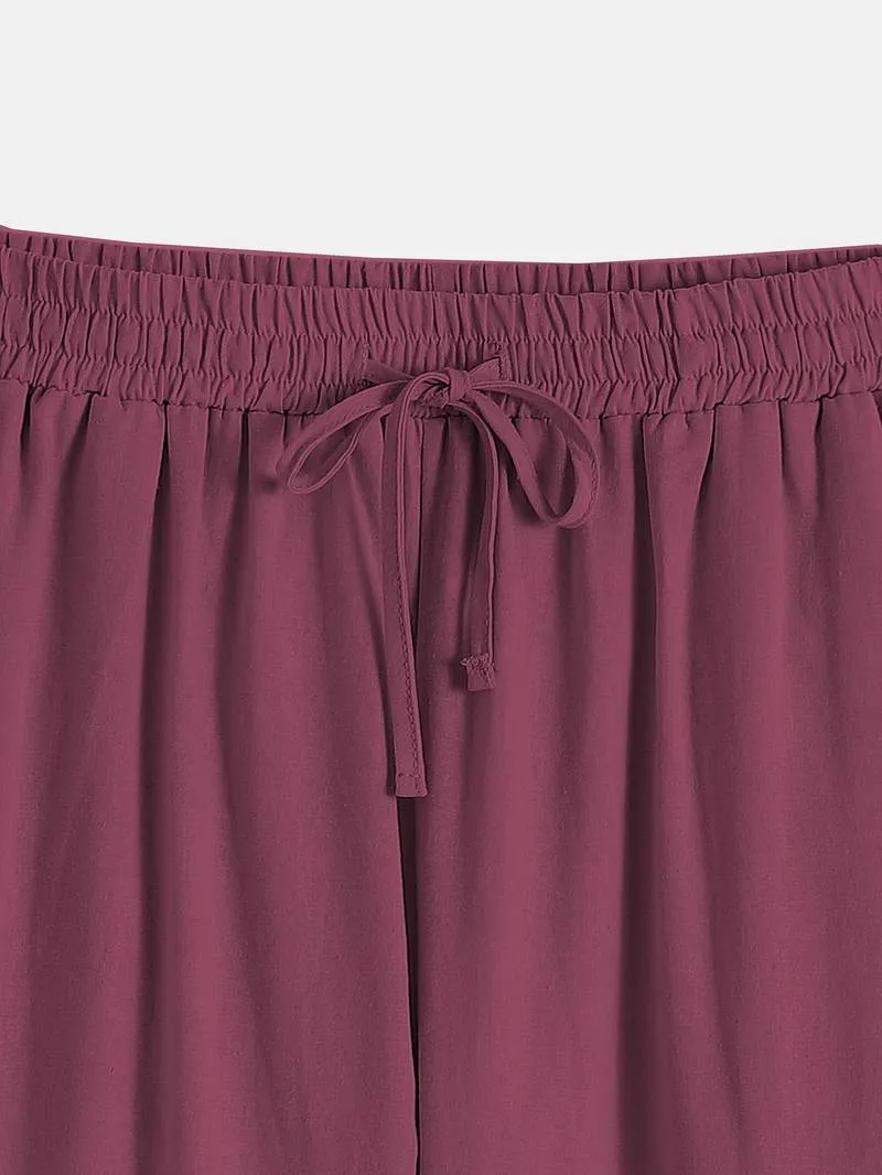 Islaith - Drawstring Waist Cotton Pants