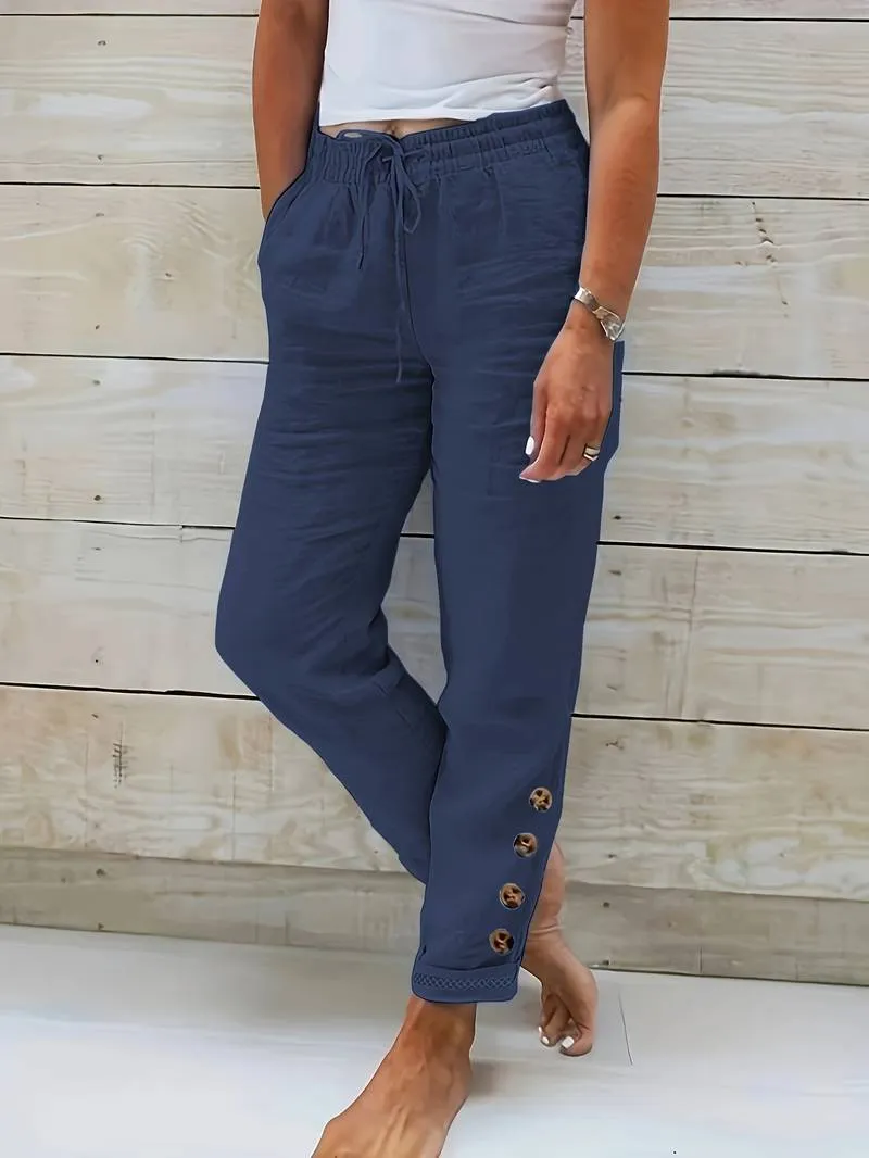 Islaith - Drawstring Waist Cotton Pants