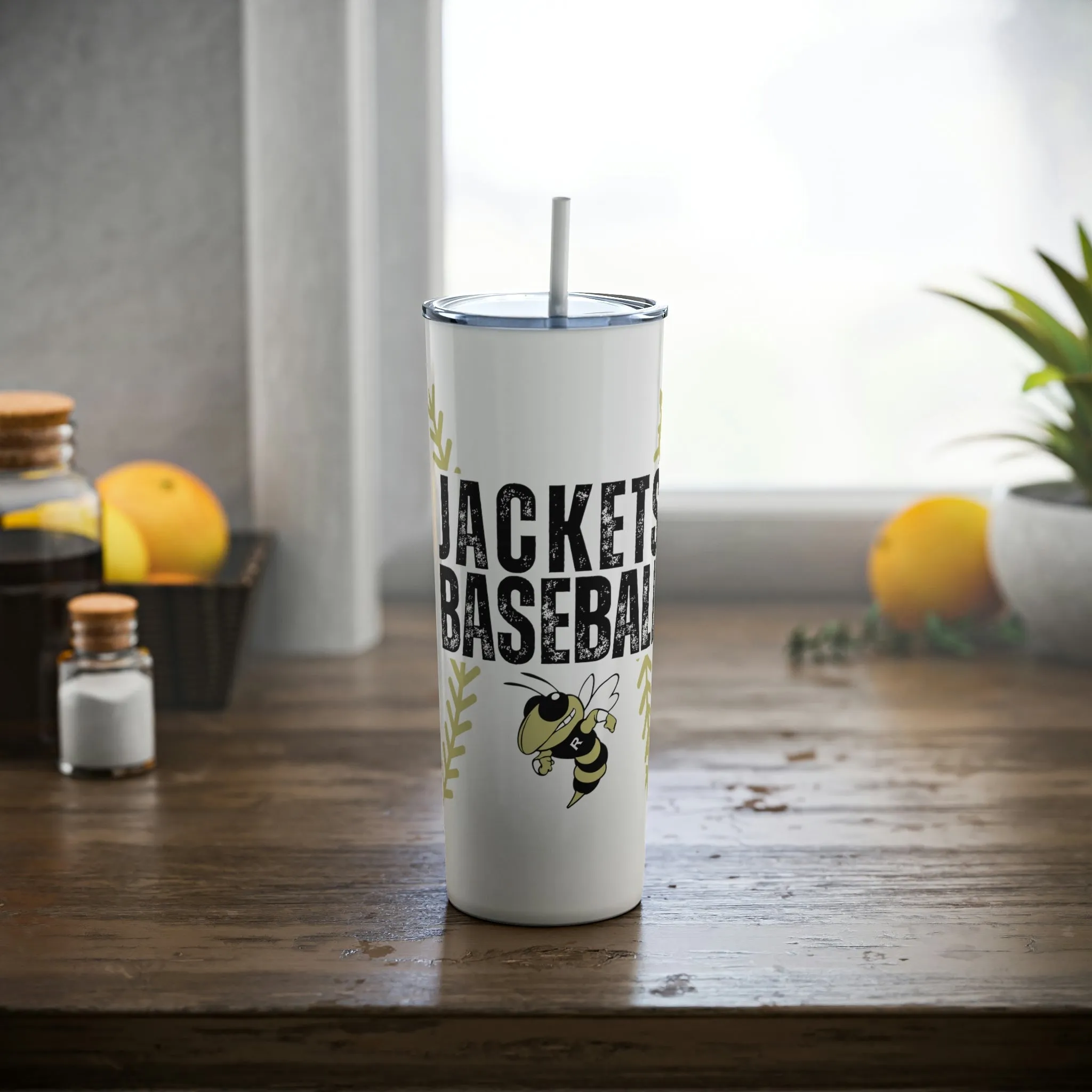 Jackets Baseball Skinny Steel Tumbler with Straw, 20oz