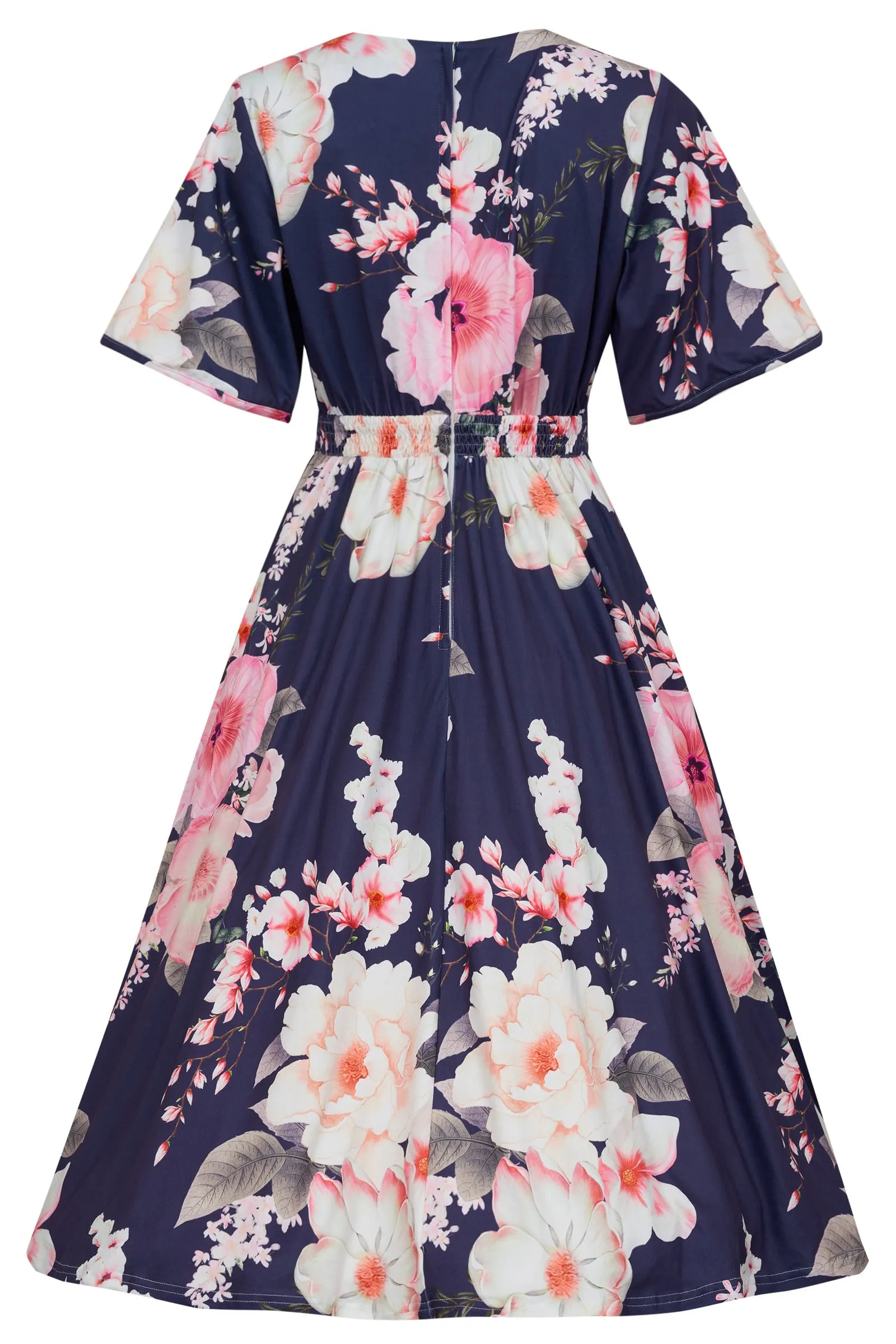 Janice Navy Floral Petal Sleeve Tea Dress