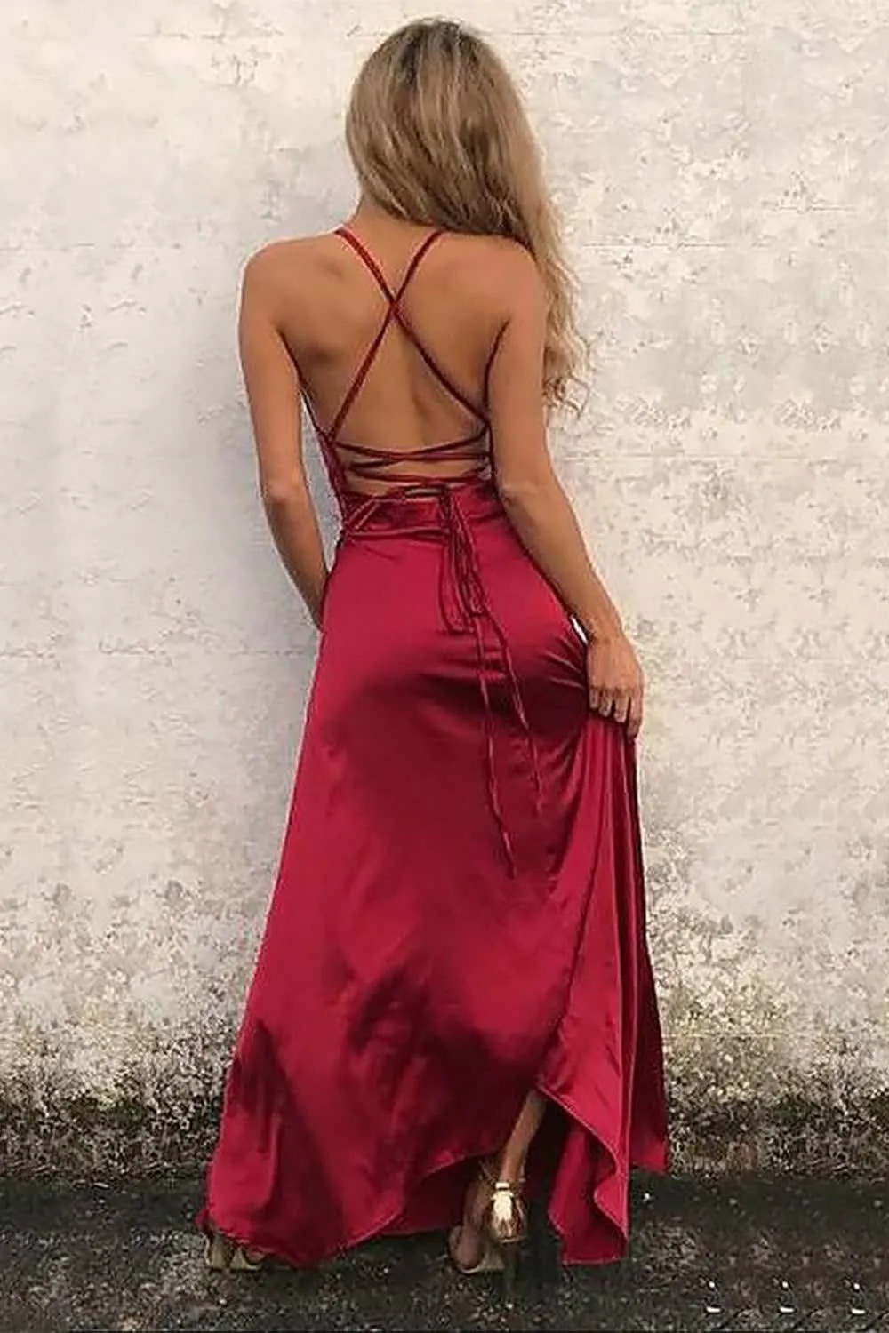 kamahe Burgundy Simple Prom Dress