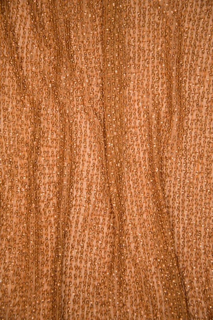 Light Copper Sequins & Beads on Silk Chiffon Fabric