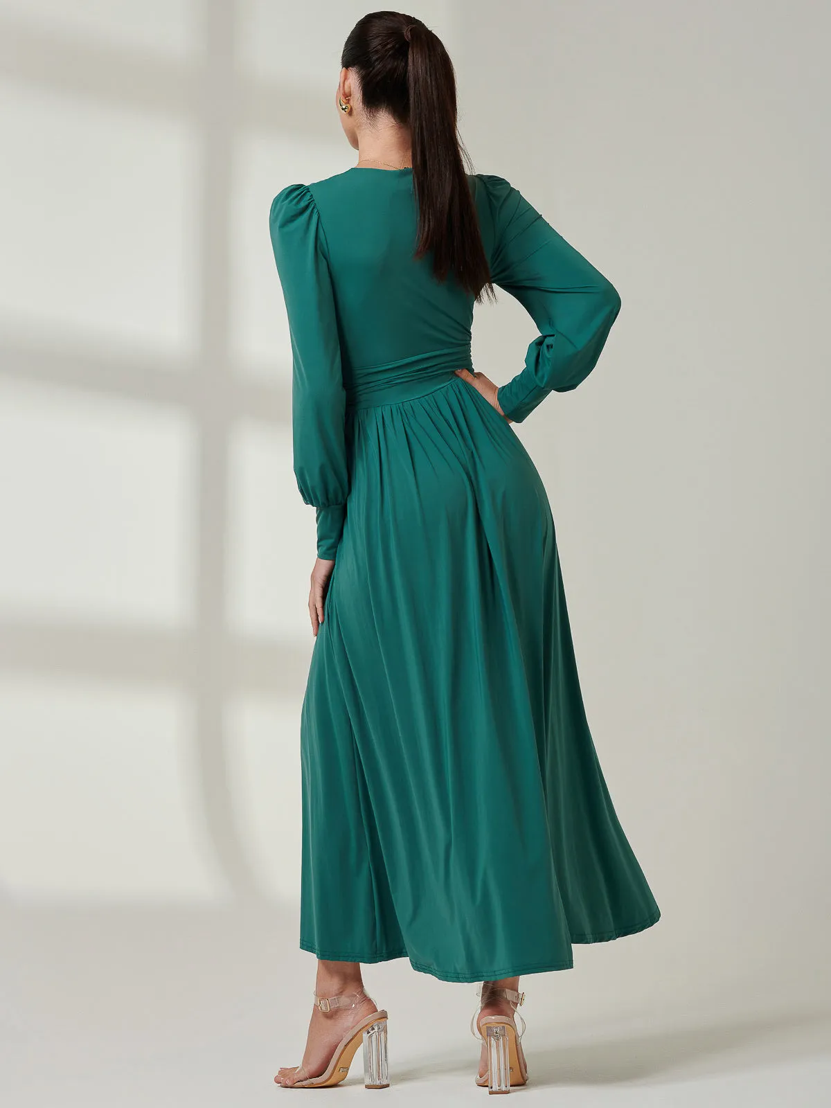 Long Sleeve Super Soft Jersey Maxi Dress, Peacock Green