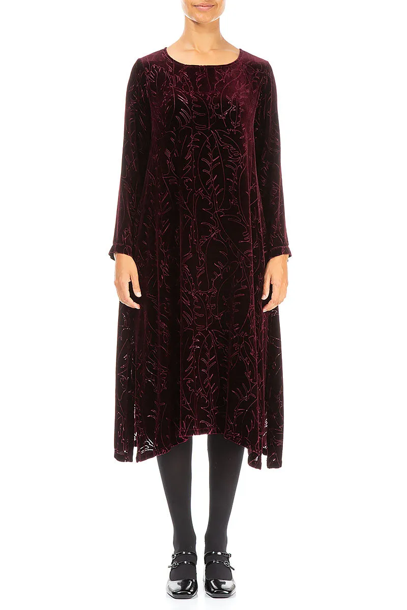 Magenta Devoré Feather Silk Velvet Dress