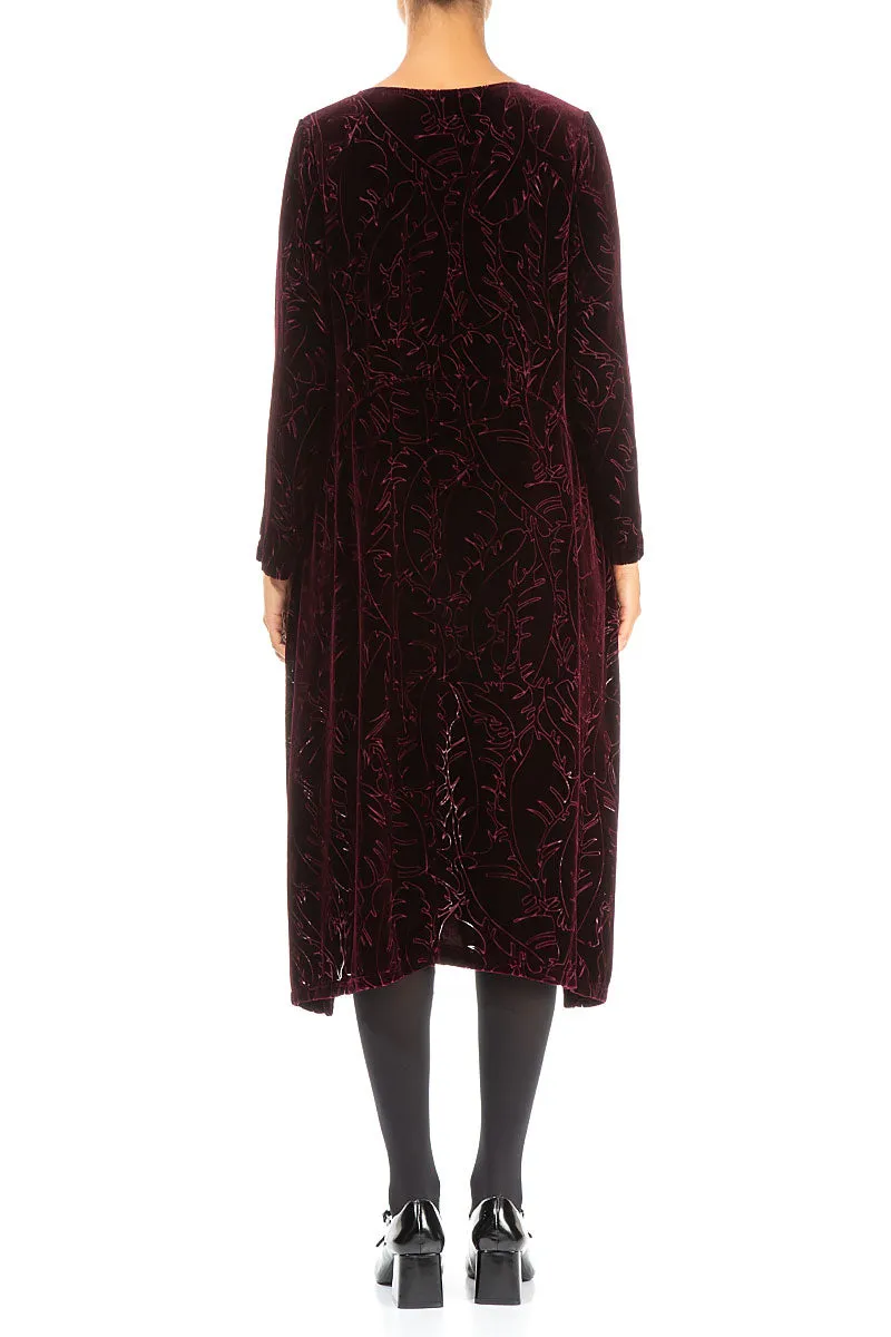 Magenta Devoré Feather Silk Velvet Dress