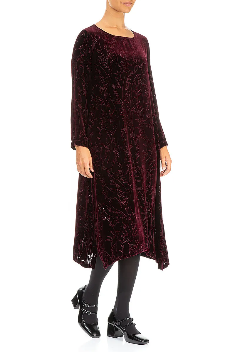 Magenta Devoré Feather Silk Velvet Dress