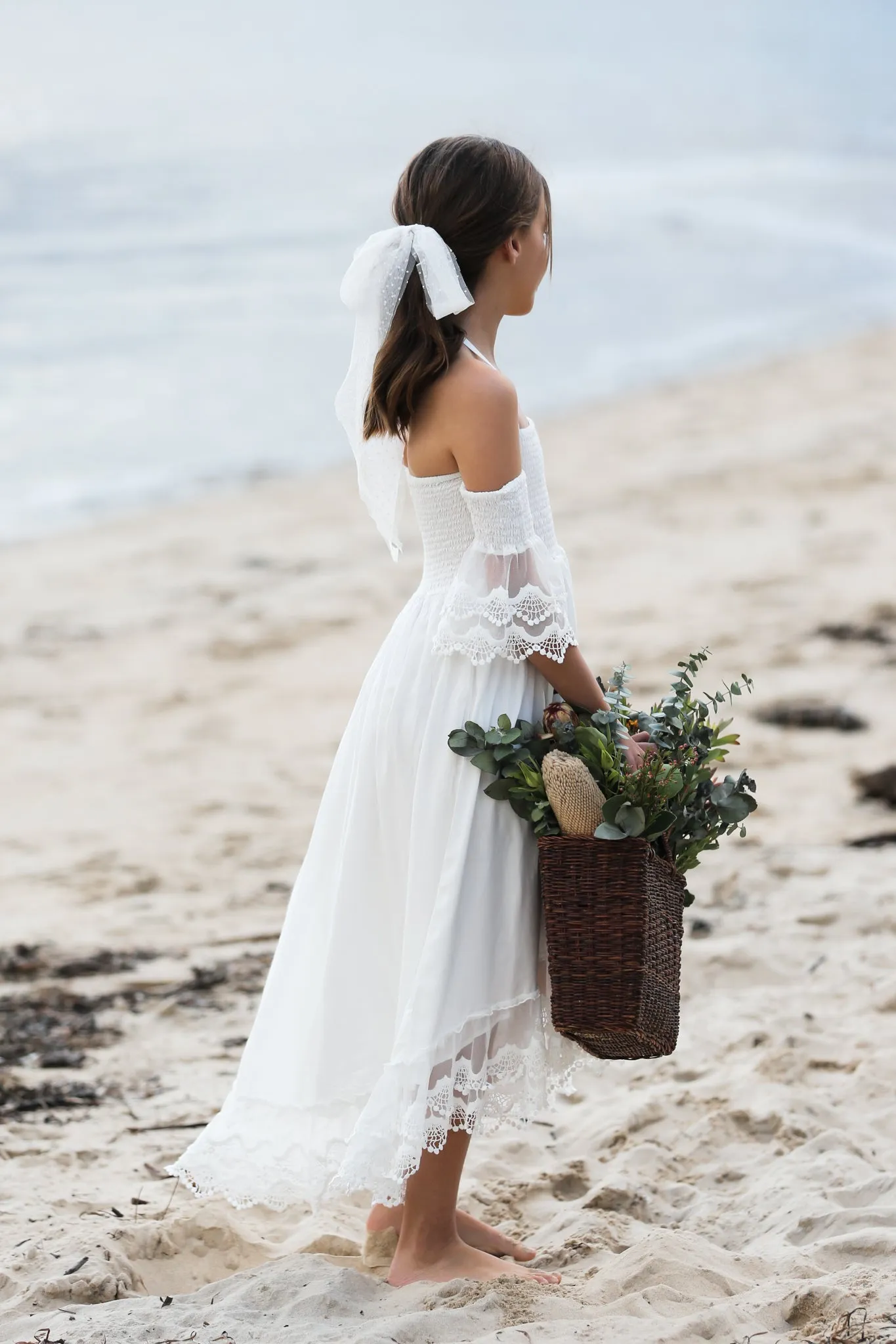 Maya - Ivory Girls Dress with Lace Sleeves