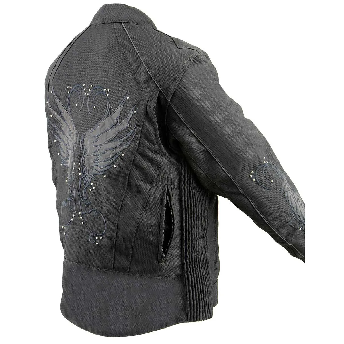 Milwaukee Leather MPL1954 Women's 'Studded Wings' Black Textile Moto