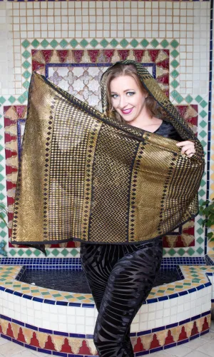 Modern Black and Gold Assuit Shawl With Mixed Diamonds Design