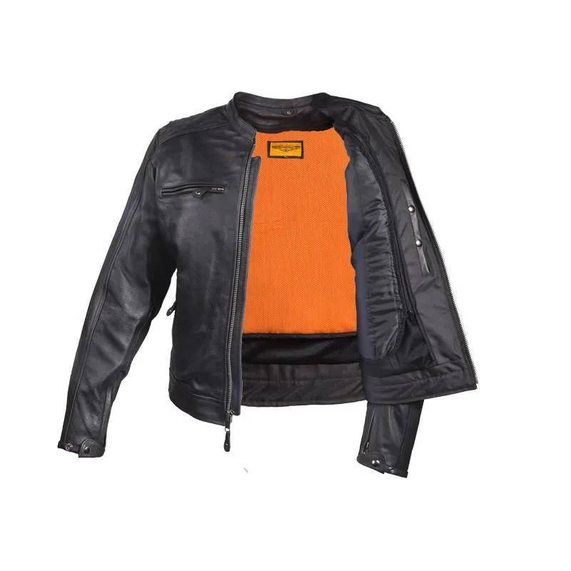 Motorcycle Jacket With Diamond Pattern On The Sides & Shoulders, MJ821-11-DL