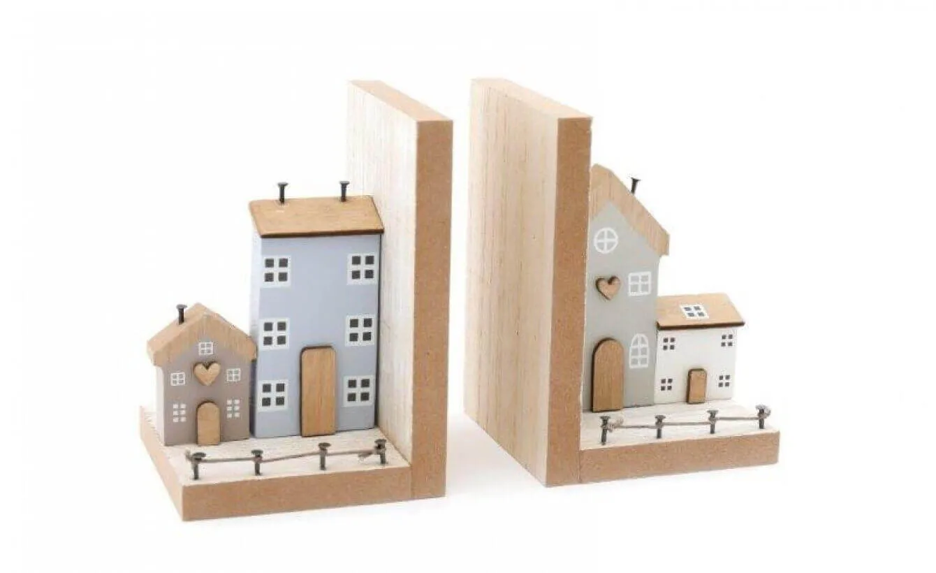 Pair of Wooden House Country Bookends