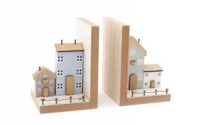 Pair of Wooden House Country Bookends