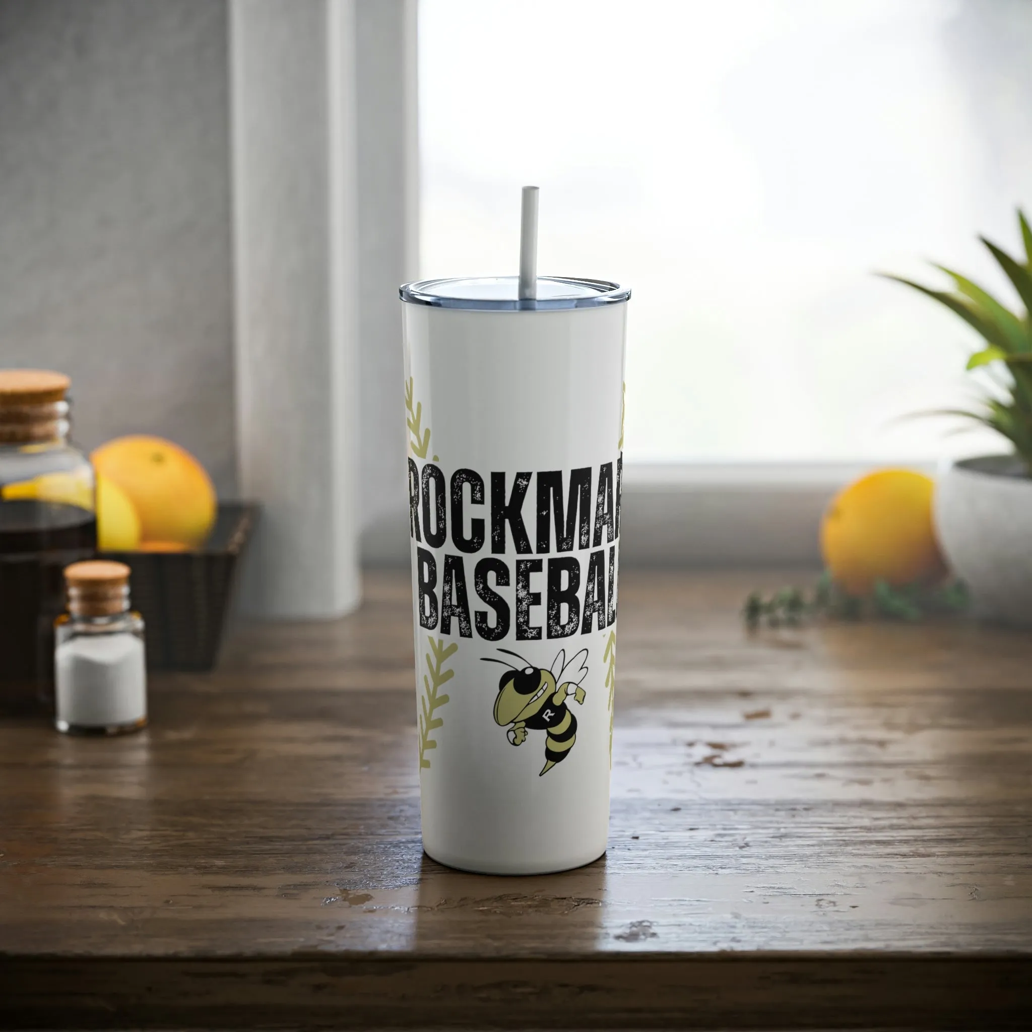 Rockmart Jackets Baseball School Spirit Skinny Steel Tumbler with Straw, 20oz