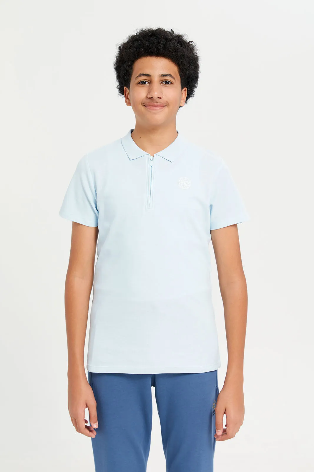 Senior Boys Blue Embellished Polo Shirt